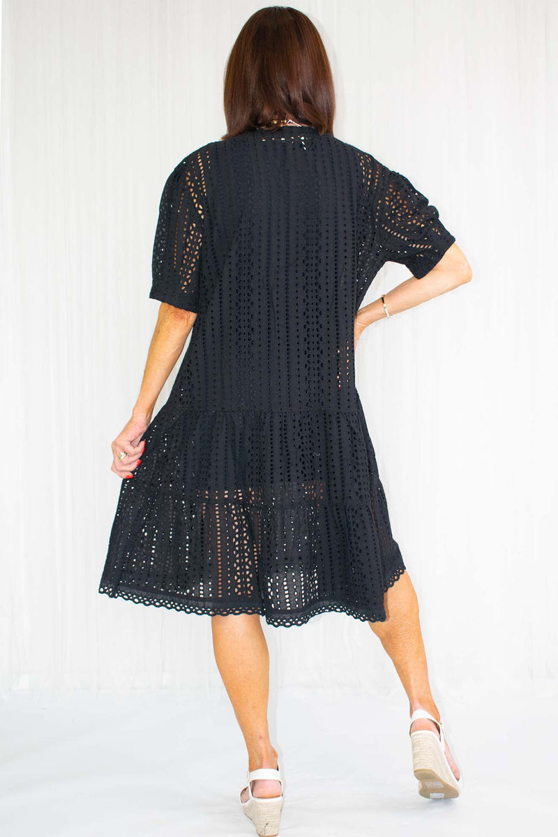 Taylor Tiered Brodie Anglaise Dress in Black