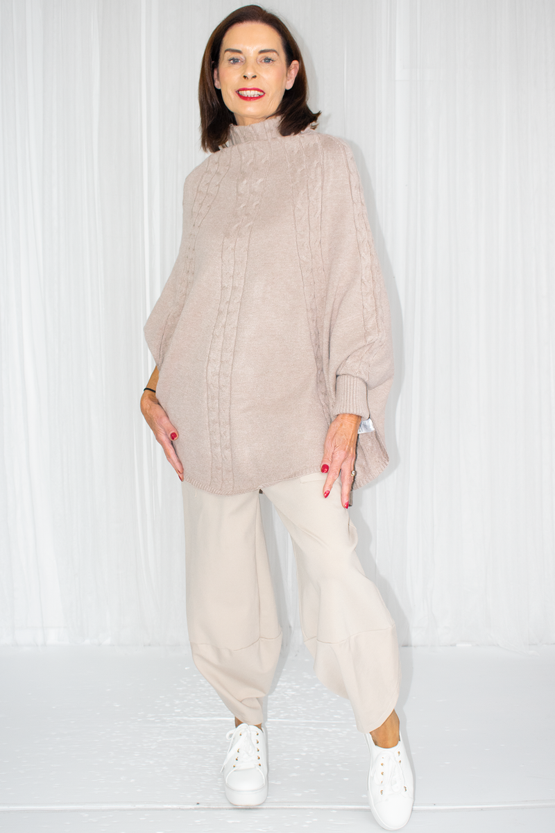 Poppy Turtle Neck Poncho Style Fine Knit in Mocha