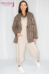 Hannah Houndstooth One Button Knitted Blazer in Camel