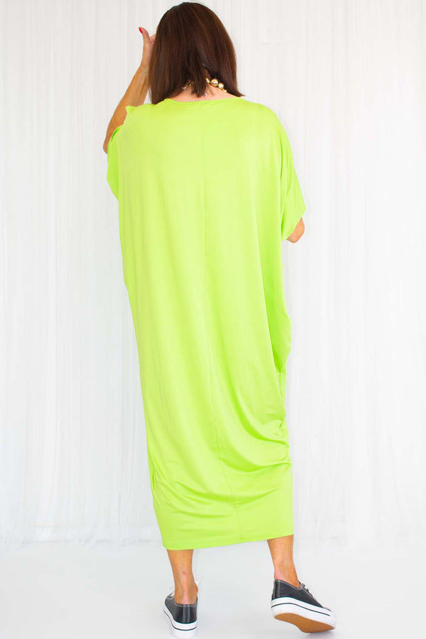 Vibrant LOVE Decal Cocoon Dress in Bright Apple
