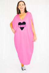 Vibrant LOVE Decal Cocoon Dress in Hot Pink