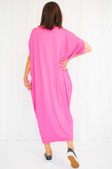 Vibrant LOVE Decal Cocoon Dress in Hot Pink