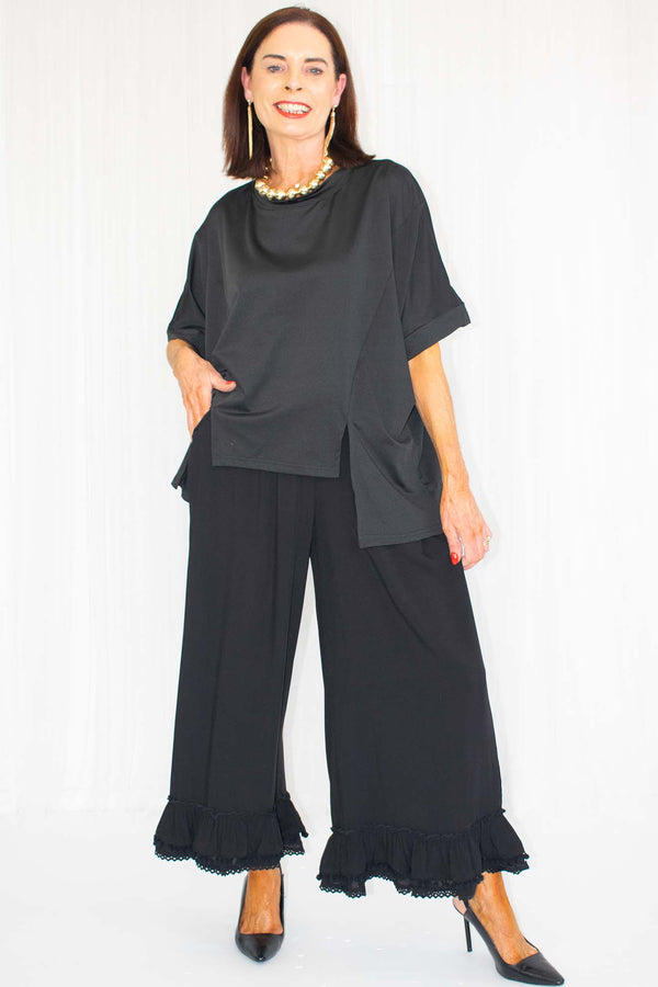 Essie Boxy Short Sleeve Top with Slit in Classic Black