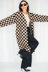 Luxury Catherine Checkered Knitted Jacket in Camel/Black