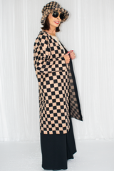 Luxury Catherine Checkered Knitted Jacket in Camel/Black