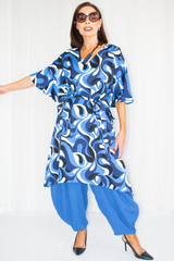 Rochelle Printed Frill Sleeve Tunic in Royal Blue