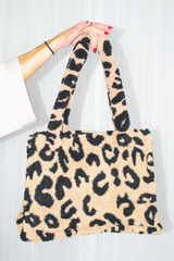 Borg Style Midsize Tote Bag in Leopard Print