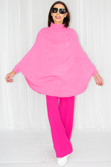 Poppy Turtle Neck Poncho Style Fine Knit in Candy Pink