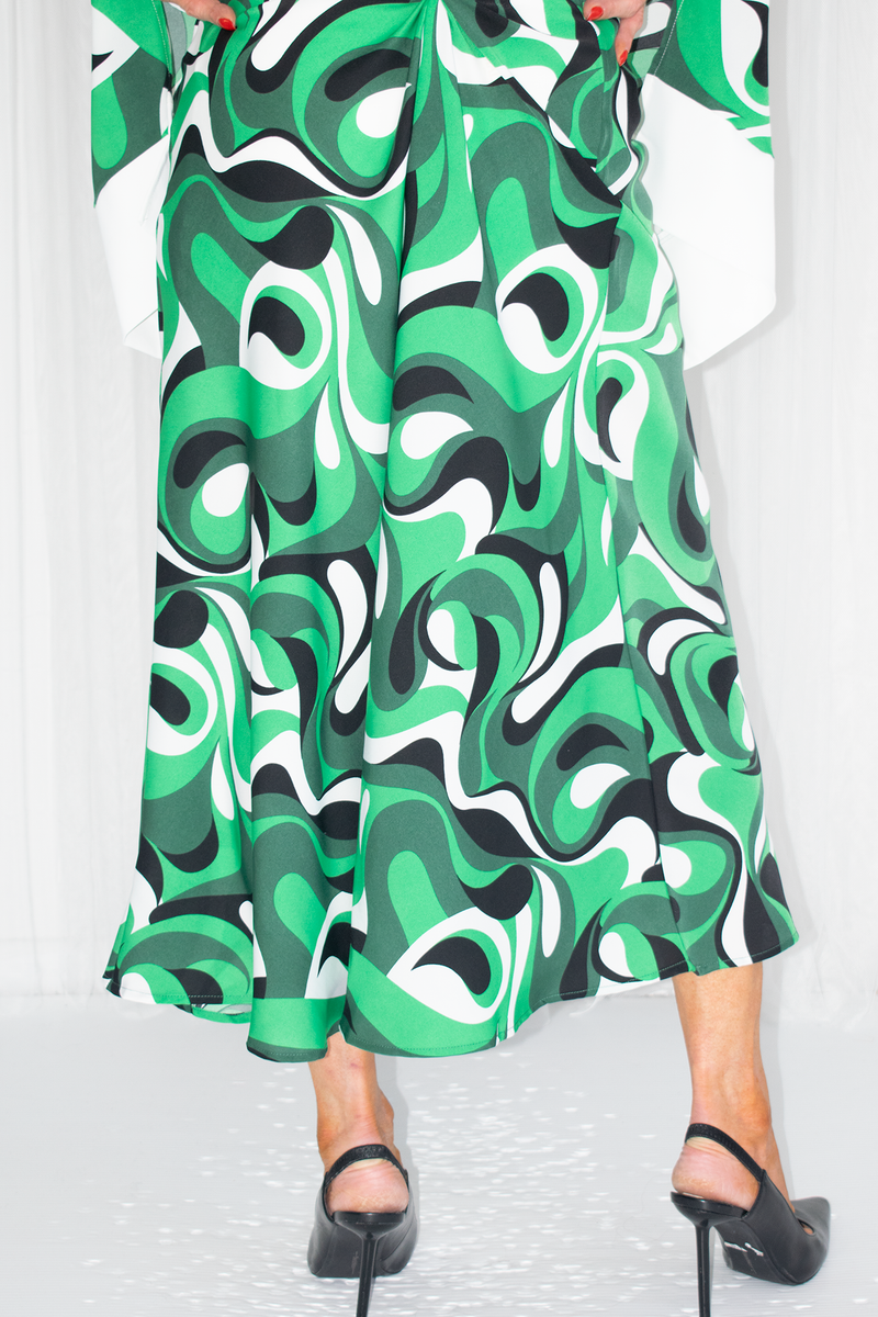 Harley Swirl Print A-Line Skirt in Emerald Green