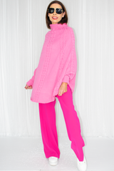 Poppy Turtle Neck Poncho Style Fine Knit in Candy Pink