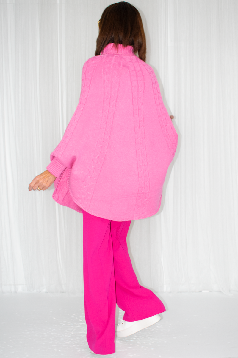 Poppy Turtle Neck Poncho Style Fine Knit in Candy Pink