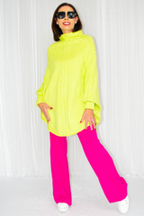 Poppy Turtle Neck Poncho Style Fine Knit in Vibrant Lime