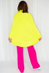 Poppy Turtle Neck Poncho Style Fine Knit in Vibrant Lime