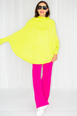 Poppy Turtle Neck Poncho Style Fine Knit in Vibrant Lime