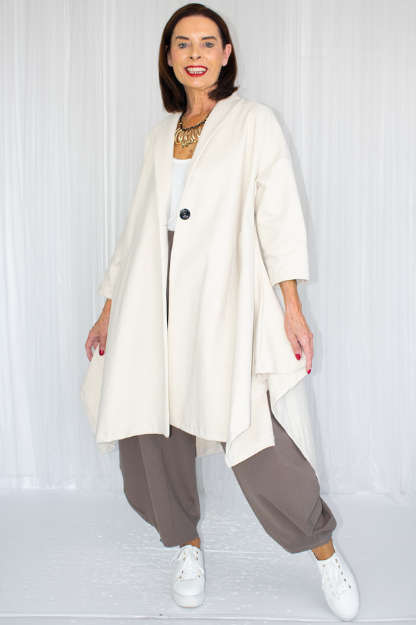 Mila Collared Scuba Cocoon Jacket in Light Beige