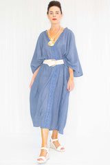 Delaney Deep V Neck Dress in Denim Blue