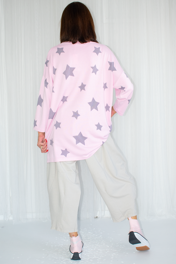 Skylar Star Print Slouch Fine Knit in Blush