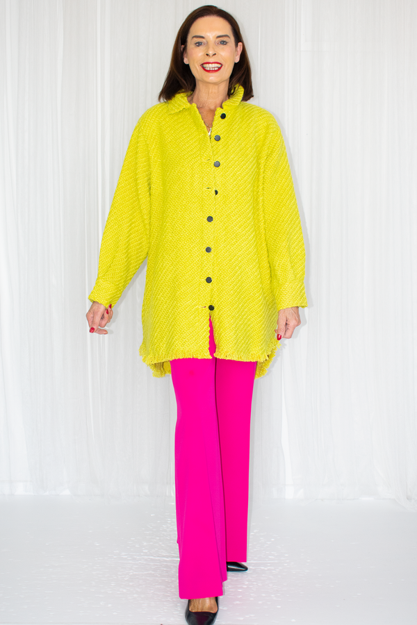 Fiona Boucle Mid-Length Collared Jacket in Lime