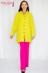 Fiona Boucle Mid-Length Collared Jacket in Lime