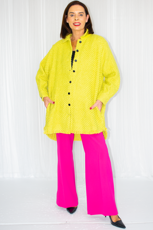 Fiona Boucle Mid-Length Collared Jacket in Lime