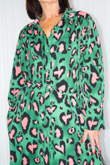 Renee Button Through Shirt Dress in Green/Pink