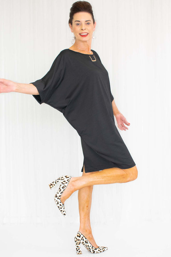 Sadie Slouch Batwing Top/Dress in Classic Black