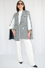 Bronte Blazer Style Cape in Mono Houndstooth