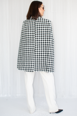 Bronte Blazer Style Cape in Mono Houndstooth