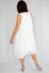 Sleeveless Chiffon Embellished Neck Dress in White