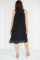 Sleeveless Chiffon Embellished Neck Dress in Black