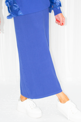 Fifi Knitted Stretch Mid Length Skirt in Royal Blue