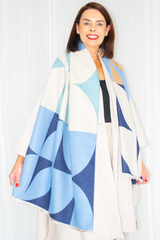 Multi Tone Geometric Print Scarf in Light  Blue Tones