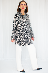 Kara Knitted Contrast Animal Print Oversized Shirt in Mono