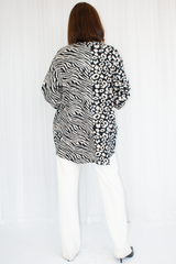 Kara Knitted Contrast Animal Print Oversized Shirt in Mono