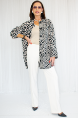 Kara Knitted Contrast Animal Print Oversized Shirt in Mono