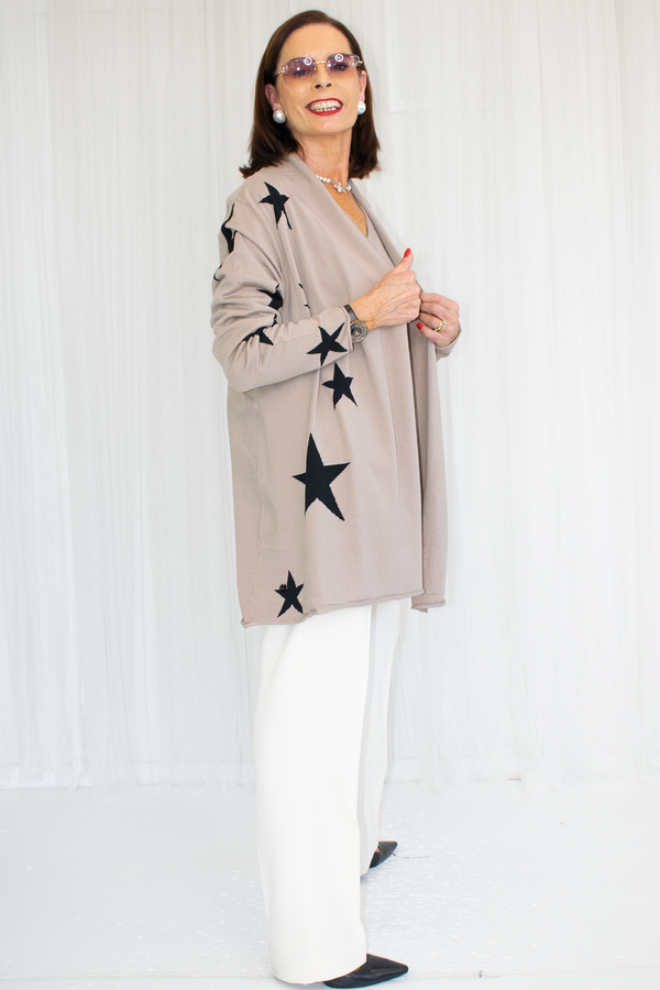 Luna Long Sleeve Star Cardigan in Mocha