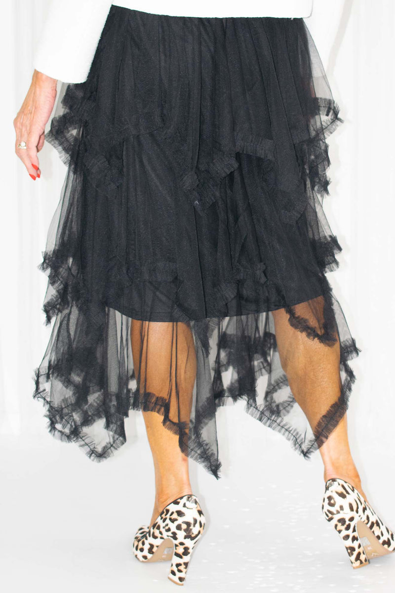 Hattie Hankercheif Layered Tulle Skirt in Black