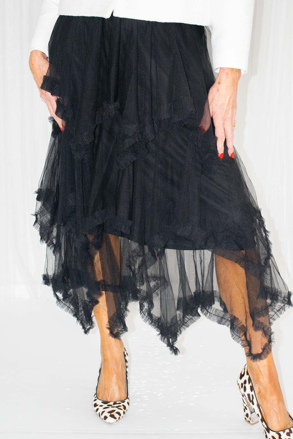 Hattie Hankercheif Layered Tulle Skirt in Black
