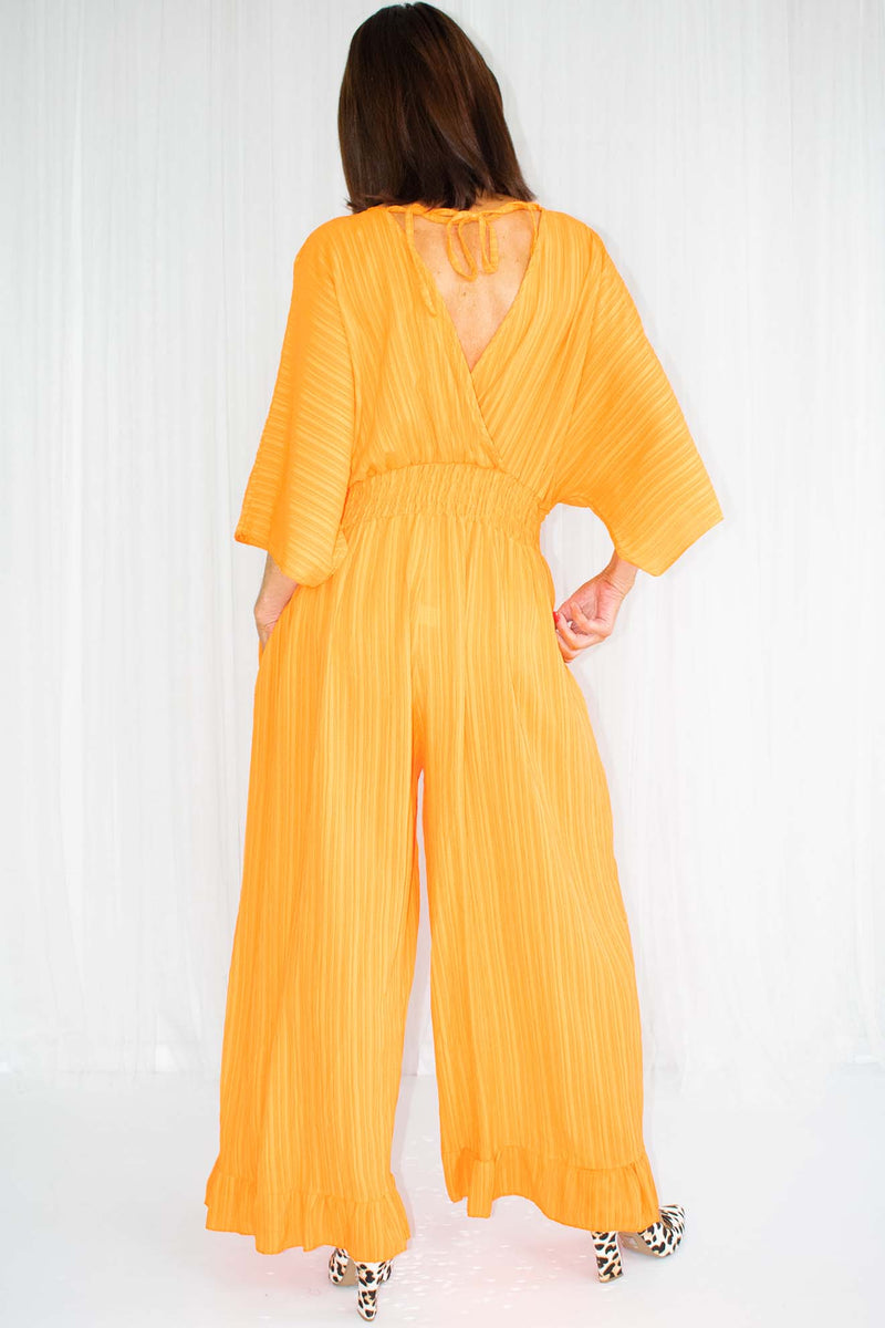 Luciana Wide Leg Palazzo Jumpsuit in Orange