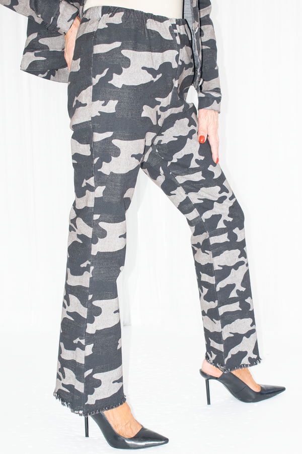 Western style Printed Flared Trouser in Grey Camo