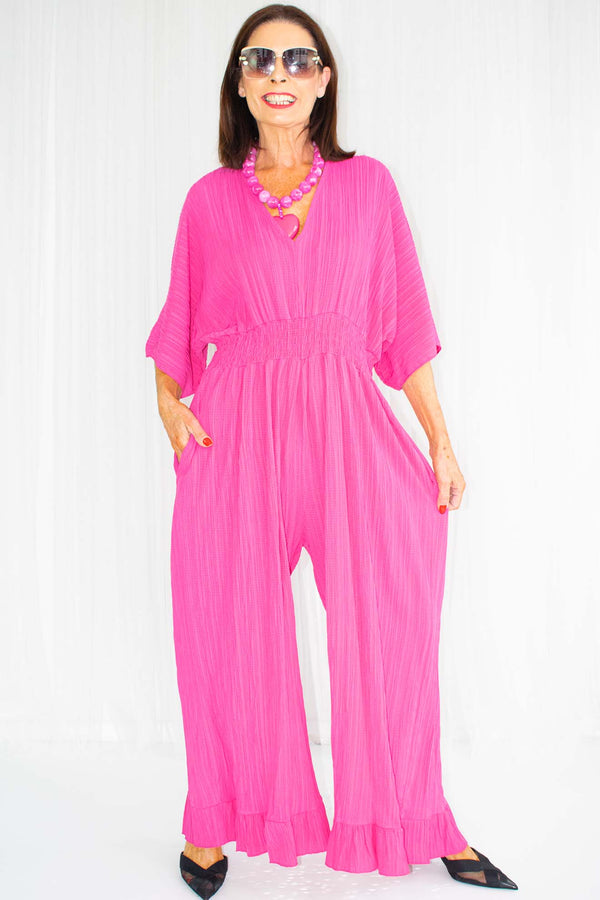 Luciana Wide Leg Palazzo Jumpsuit in Hot Pink