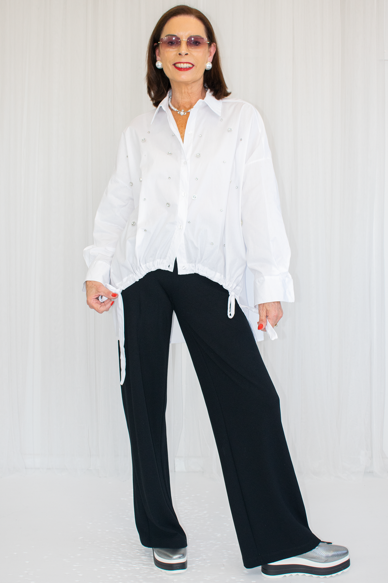 Eleanor Ruched  Diamante Shirt in White