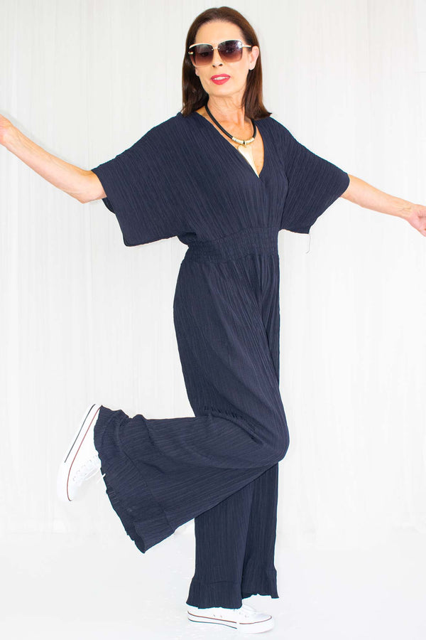 Luciana Wide Leg Palazzo Jumpsuit in Navy