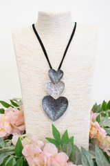 Luxury 3 heart pendant necklace in Gun Metal