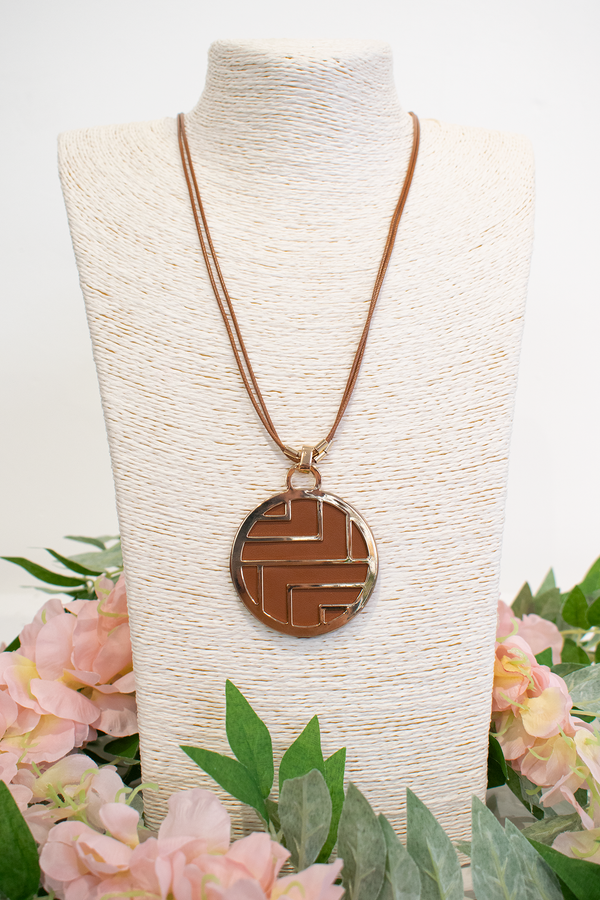 Geometric Circle Reversible Pendant Necklace in Tan