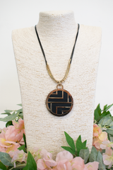 Geometric Circle Reversible Pendant Necklace in Black