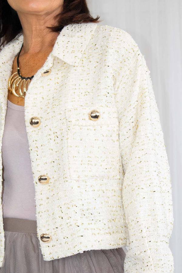 Luxury Carlton Boucle Jacket in Cream with Gold