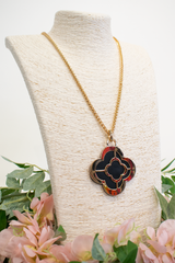 Geometric Clover Reversible Pendant Necklace in Black