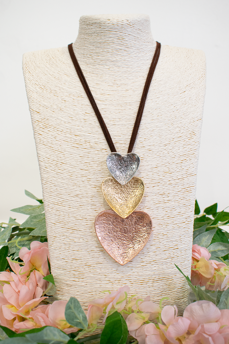 Luxury 3 heart pendant necklace in Rose