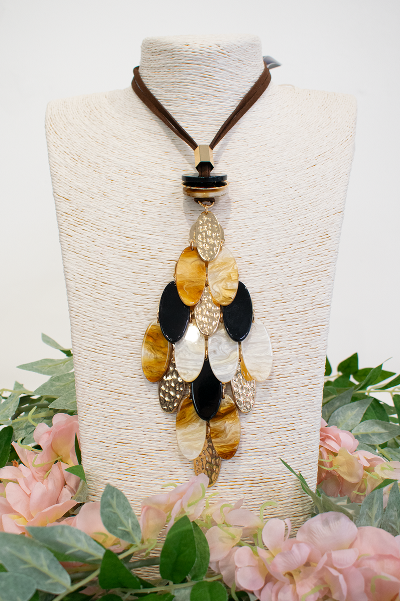 Luxury Longline Layered Pendant Necklace in Tan